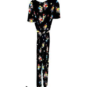 Oasis Women's Jumpsuit Black Short‎ Sleeve Floral Size 18